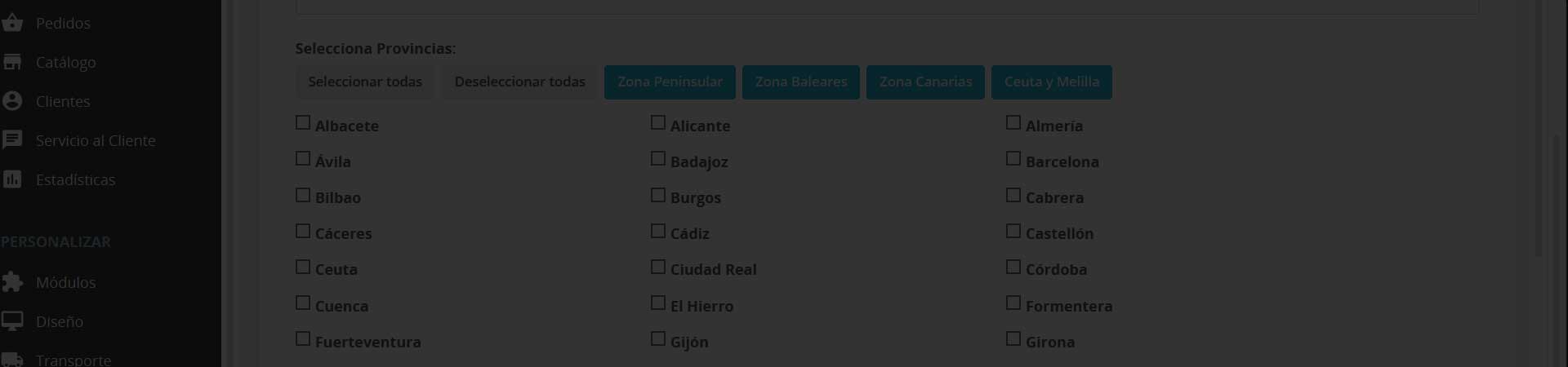 Módulo Prestashop 8.x  Zonas Transporte España